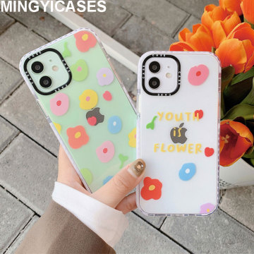 Transparent Shockproof Case for iPhone 12 mini 11 Pro Max XS XR X 6S 7 8 Plus Clear Fresh Flower Phone Shell Soft TPU Back Cover