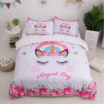Denisroom Unicorn Bedding Set Girl Duvet Cover Set Queen Comforter Sets Twins Bedcover XY76#