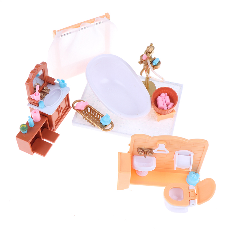 Christmas Birthday Gift 1/12 Dollhouse Miniature Plastic Bathroom Furniture Sets For Doll House Craft Toys Accessories