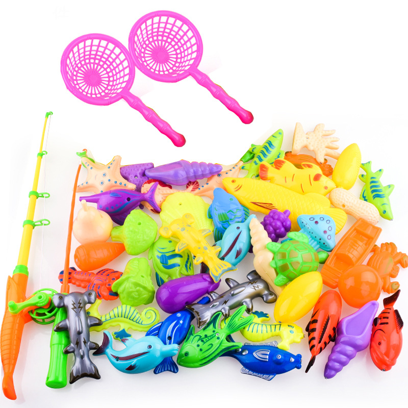 41pcs/bag Child Magnetic Fishing Toy Kids Model Fishing Games With Inflatable Pool Rod Net Set Summer Outdoor Toys