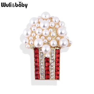 Wuli&baby Pearl Popcorn Brooches For Women Rhinestone Party Casual Office Brooch Pins Gifts