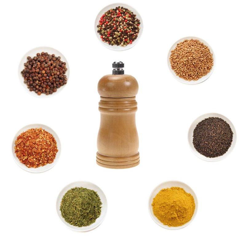 1pc 4inch Wooden Manual Mills Salt Pepper Spice Hand Movement Grinder Household Kitchen Accessories BBQ Kitchen Gadgets Tools