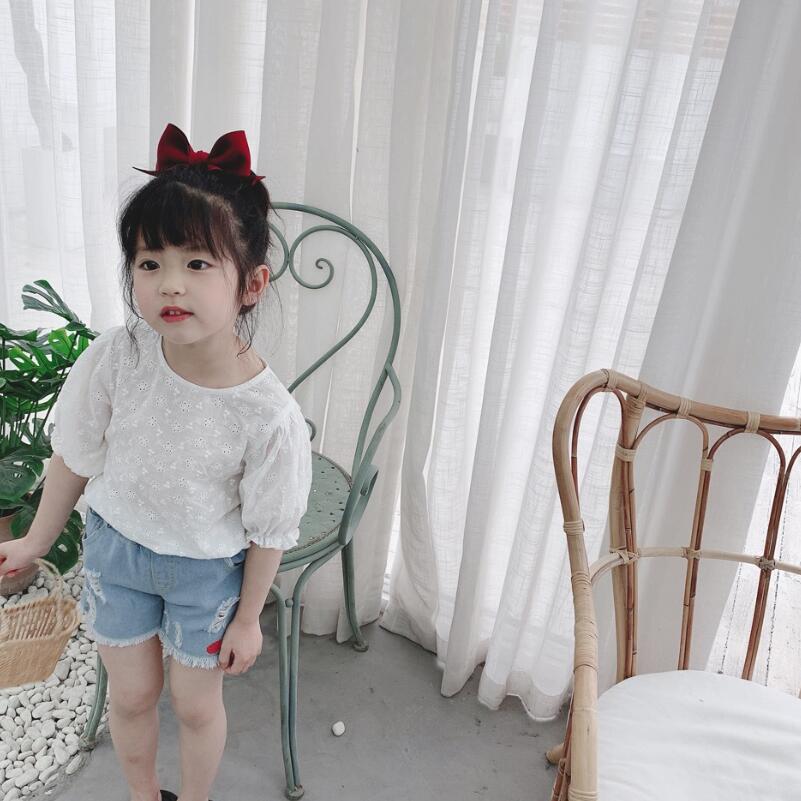 Summer Girls White Blouse Puff Short Sleeve Cotton Toddler Baby Girl Blouse Shirts Kids Shirt Girl Tops Blouses Children Clothes