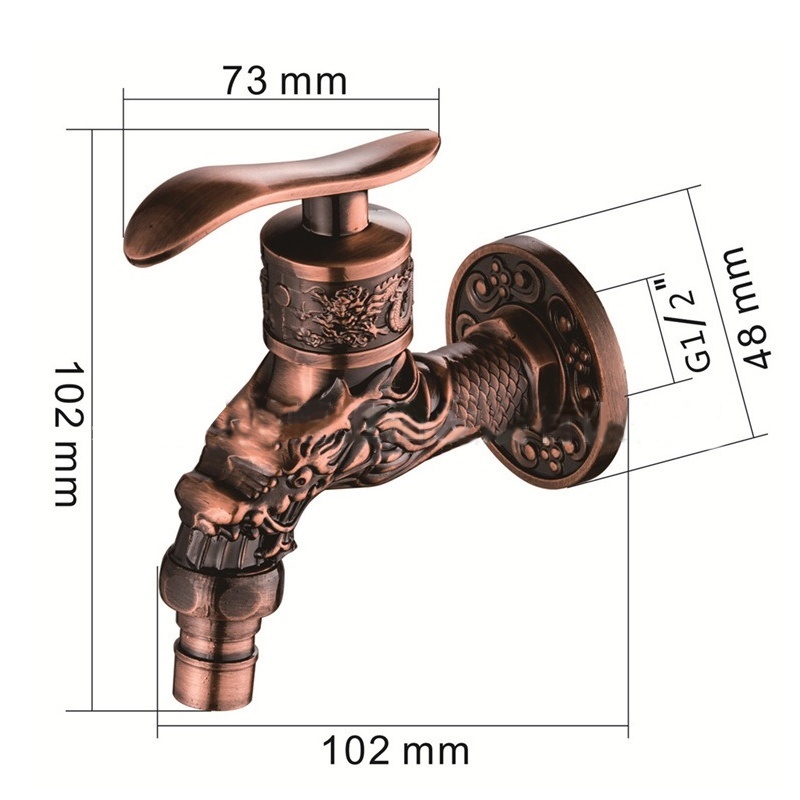 1Pcs Antique Bronze/Red/Gold Carved Water Tap Wall Mount Golden Faucet Washing Machine Faucet Garden Bathroom Bibcock Taps