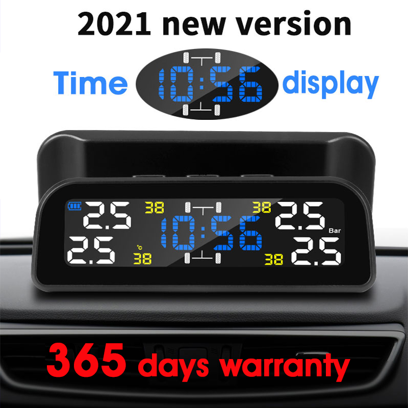 Smart car TPMS tire pressure monitoring system solar digital clock LCD display car tire pressure temperature safety alarm system