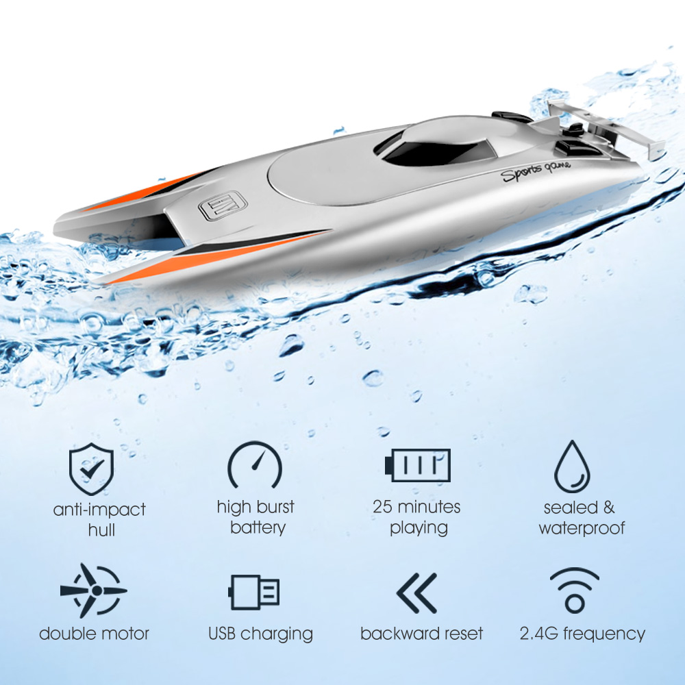 Dual Motor RC Boats 25KM/H High Speed Racing Boat 7.4V Large Capacity Battery 2 Channels 2.4G Remote Control Boats for Kid Adult