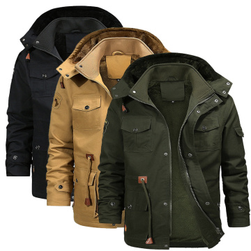 Men's Outdoor Hunting Coat Multi-Pocket Fleece Warm Winter Windproof Hiking Jacket Camping Cotton Big Size for Sports