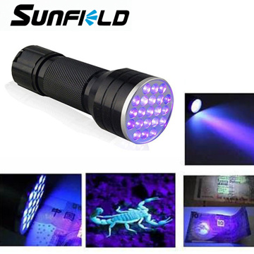 Mini Aluminum 21LED UV Flashlight Ultraviolet Led Flashlight Ultra Violet Light Marker Checker Detection Torch Light 3AAA Lamp