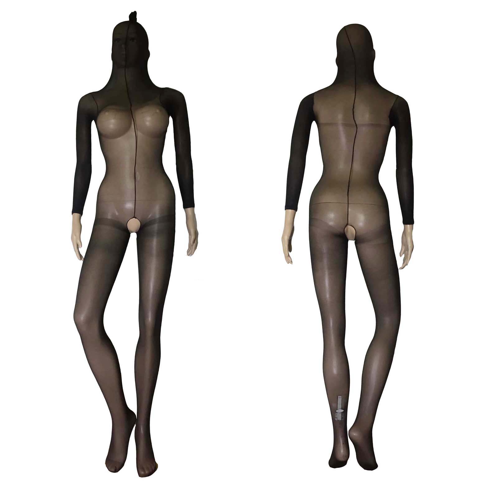 Unisex Sexy Sheer Open Crotch Body Encasement Up to Head Bodyhose BodyStocking Pantyhose Fetish Playsuit Lingerie