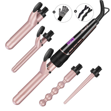 Multifunctional Hair Curler Set with 5 Interchangeable Barrels 5 In 1 Curling Irons Set with Heat Resistant Glove 30