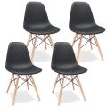 Furgle Black 4Pcs/Set Kitchen Bar Chair Nordic Plastics Dining Chair with Wood Legs for Dining Room Furniture Office/Lounge Chai