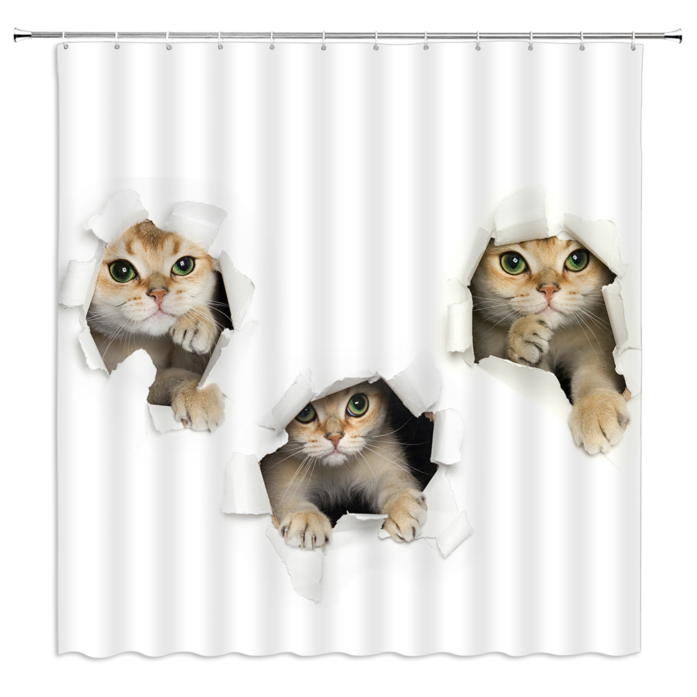 Cat Dog 3D Shower Curtains lovely Animals Printed Bathroom Curtain Waterproof Polyester Fabric Bath Screen With Hooks Decoration