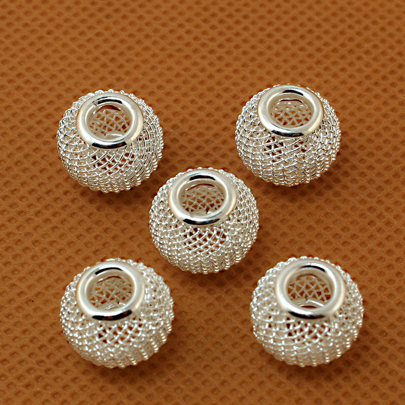 Factory price Round Ball 10x12mm 30pcs Mesh Net Spacer Metal Beads big hole for DIY European charms Bracelet Jewerlry findings
