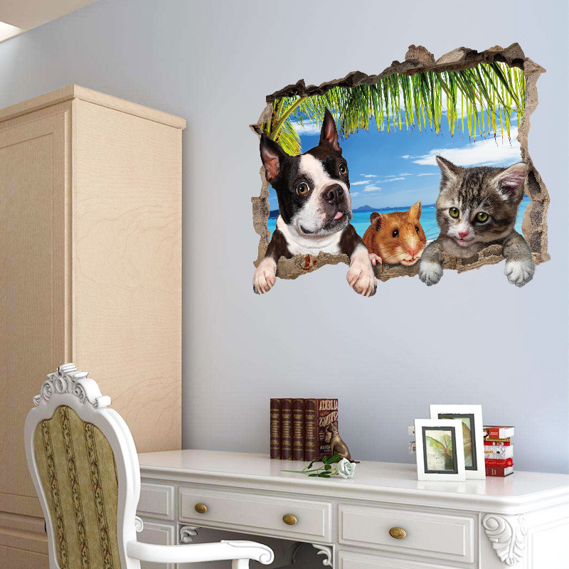 3D cat dog hamster Animal scenery wall stickers for kids rooms living room decoration mural home decor stickers decals wallpaper