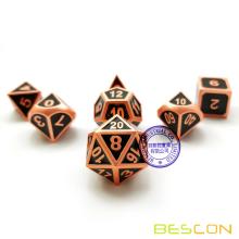 Bescon Deluxe Copper and Black Enamel Solid Metal Polyhedral Role Playing RPG Game Dice Set of 7 with Free Drawstring Pouch