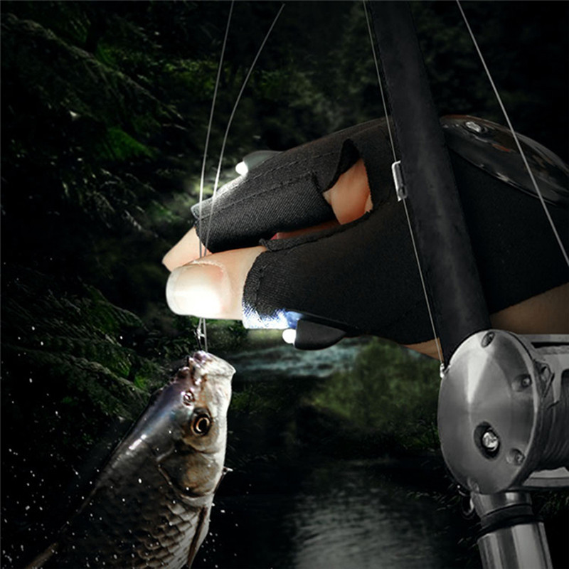 Fishing LED Light Fingerless Glove with Flashlight Glove Camping Hiking Hunting Gloves Left/Right Hand Fishing Magic Strap