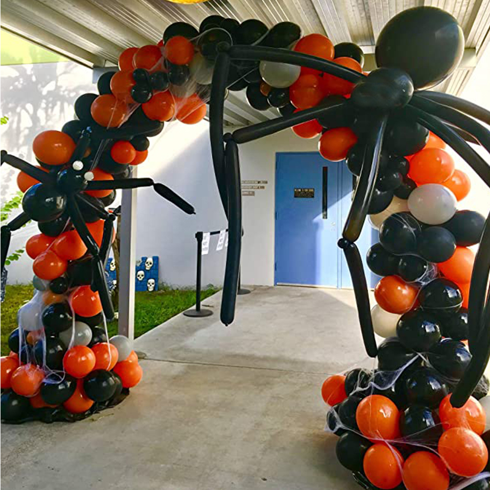 142pcs Halloween Balloon Garland Arch kit with Halloween Black Orange Gray Balloons Spider Balloons for Halloween Party Decor