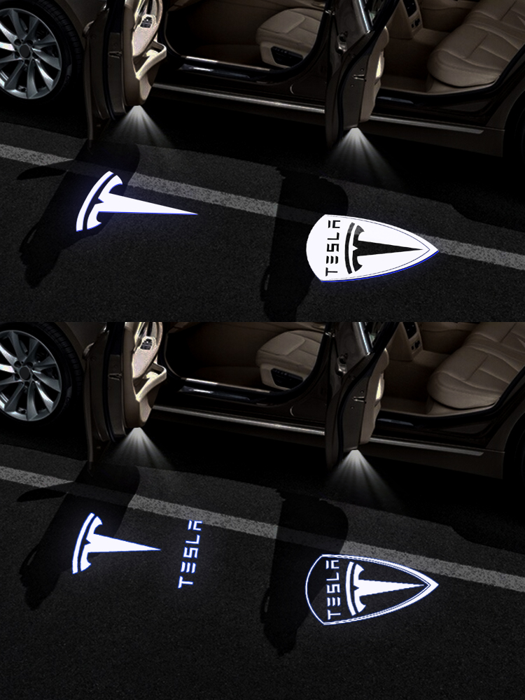 Car LED 3D Logo Shadow Light Welcome Light Nano Decorative Signal Lamp For Tesla Model 3 Model X Model S Model Y Accessories