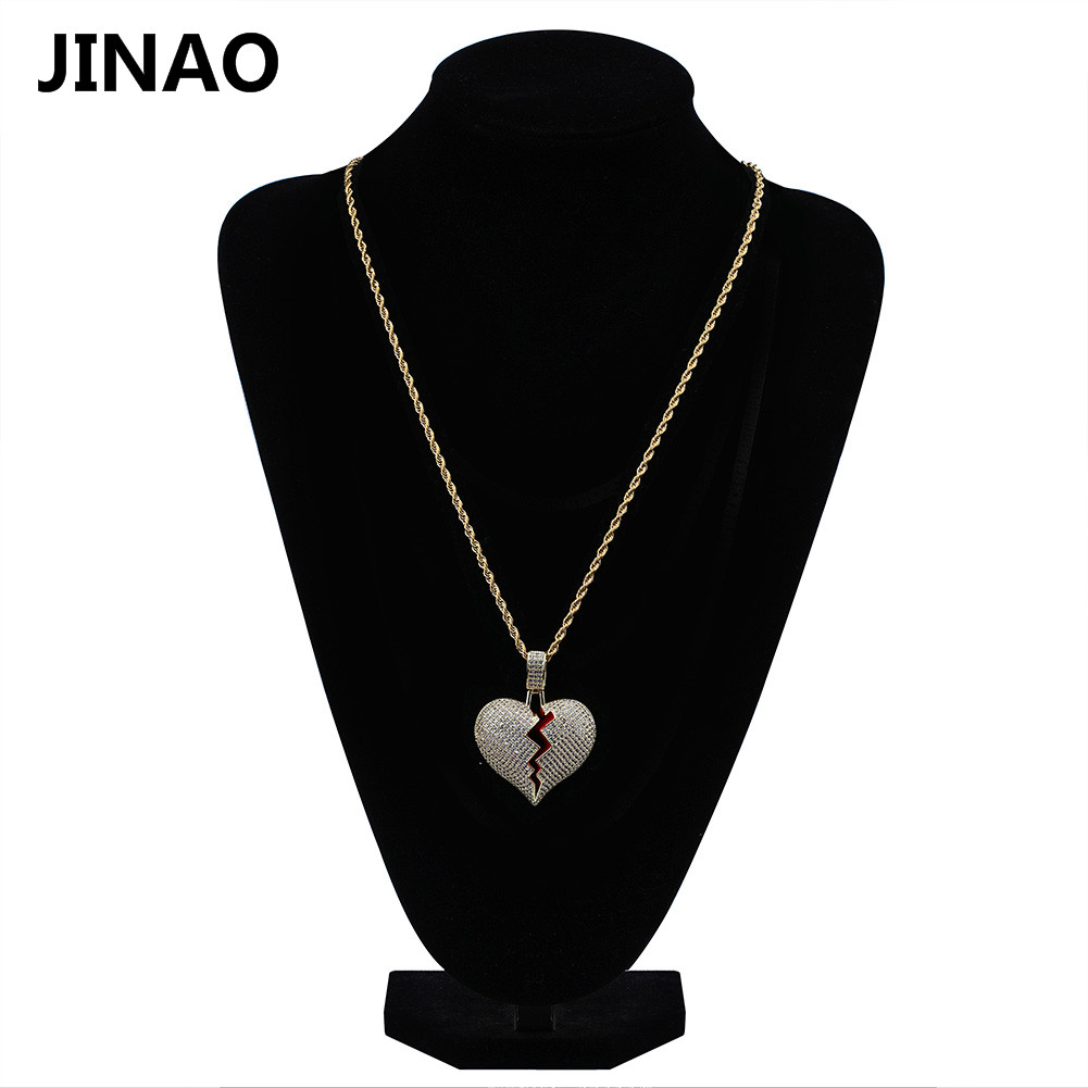 Iced Out Red Heart Necklace & Pendant With 4mm Tennis Chain Gold Silver Color Cubic Zircon Men's Women Hip hop Jewelry For Gifts