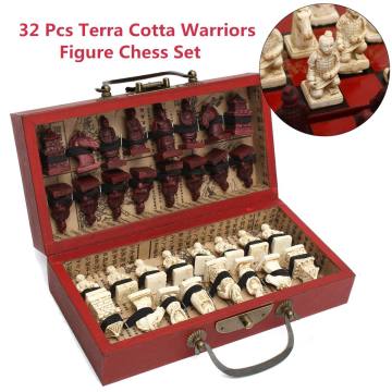 32pcs New Wood Chess Chinese Retro Style Terracotta Warriors Chess Wood Carving Chessman Christmas Birthday Traditional Gift