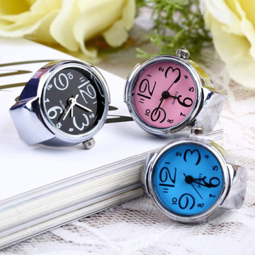 Lady Girl Creative Fashion Stainless Steel Round Elastic Quartz Finger Ring Watch
