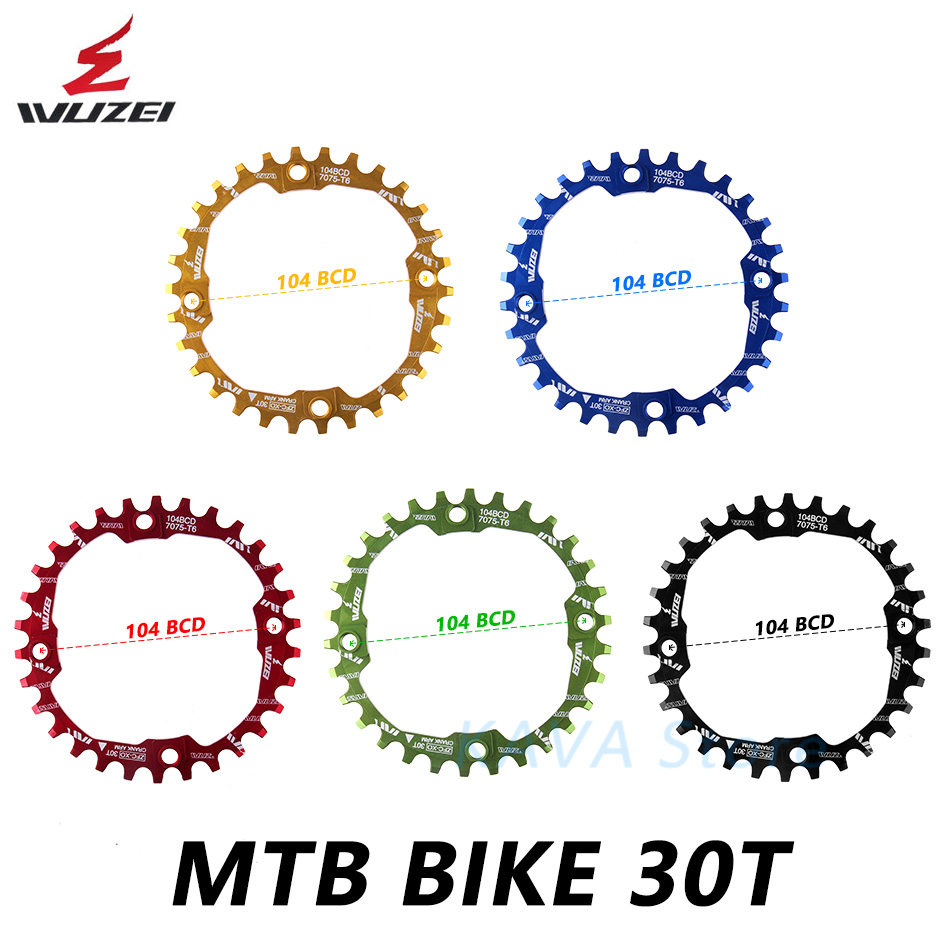WUZEI Bicycle Crank 104BCD Round Shape Narrow Wide 30T MTB Sprockets 7075-T6 Bike Chainwheel Bike Circle Crankset Single Plate