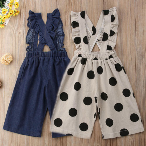 Fashion Baby Kids Girl Ruffle Suspender Romper Pants Trousers Bib Overalls Outfits Babys Summer Dot Cotton Fashion Baby Clothing
