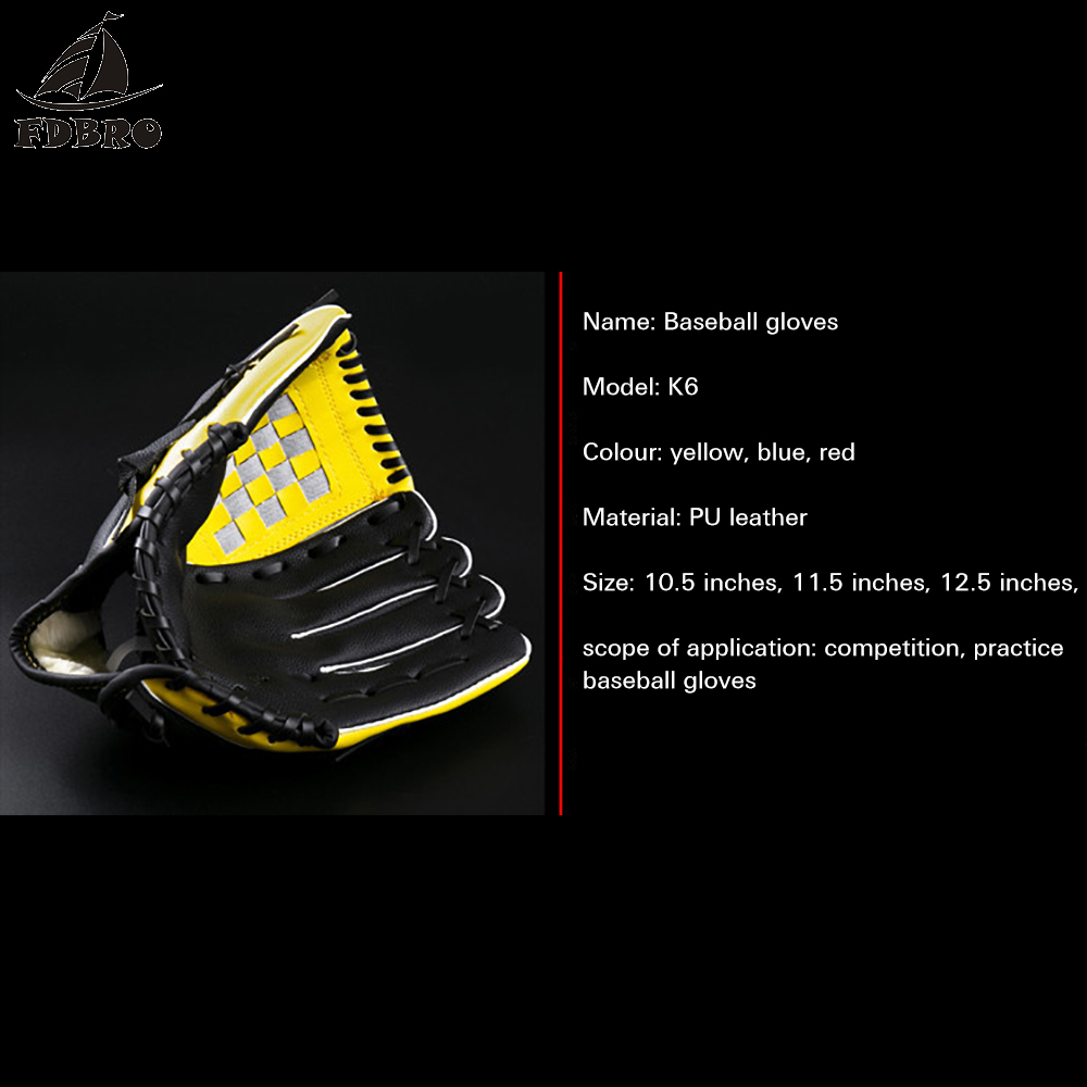 FDBRO 1pcs Baseball Equipment Baseball Glove PU Thickened Baseball Glove Children Youth Closed Softball Basked Softball Gloves