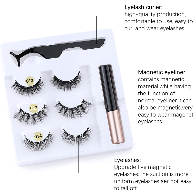 3Pairs of Glue-free Magnetic Eyelashes set Magnet Liquid Eyeliner Tweezer Set Waterproof Long Lasting Reusable Eyelash Extension