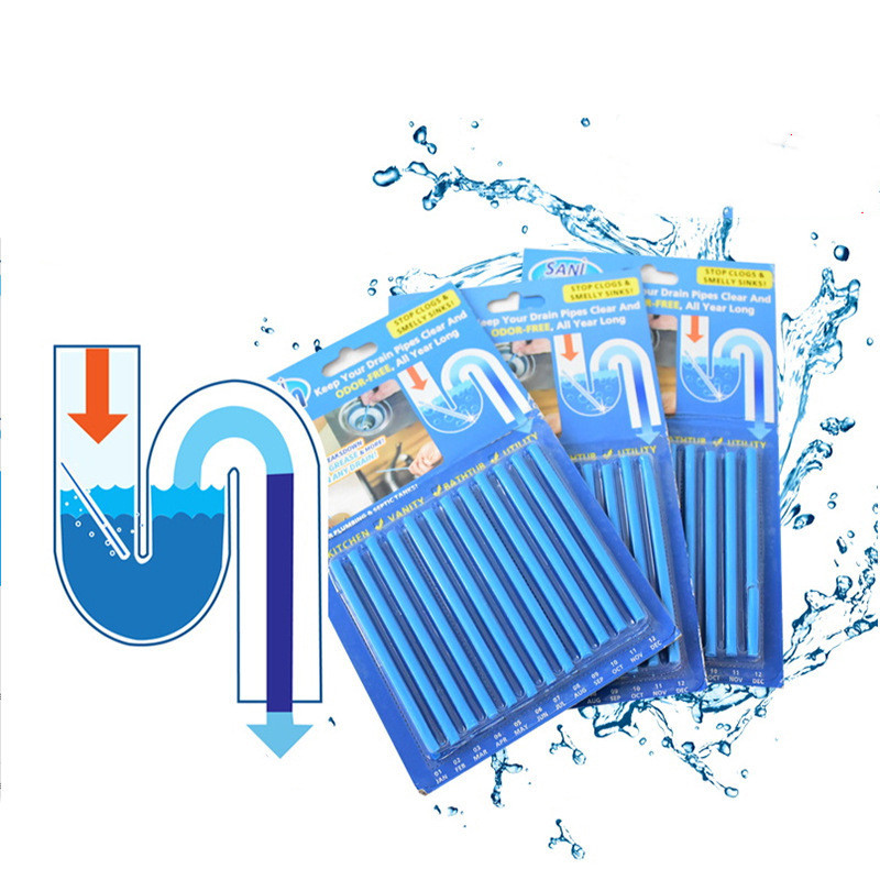 12PCS/Pack Sani Sticks Sink and Drain Cleaner Bathtub Decontamination Stick Sewer Cleaning Rod Pipe Cleaner