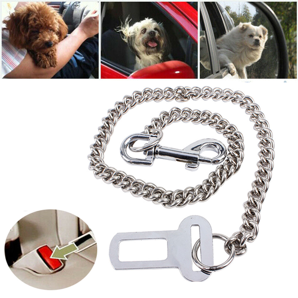 Metal Chain Dog Seat Belt Lead for Car Chew Proof Strong Travel Safety Restraint