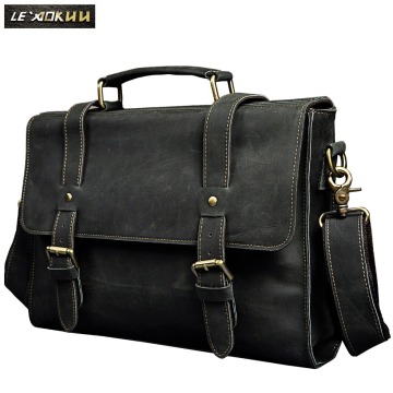 Le'aokuu Men Real Leather Antique Style Coffee Briefcase Business 13