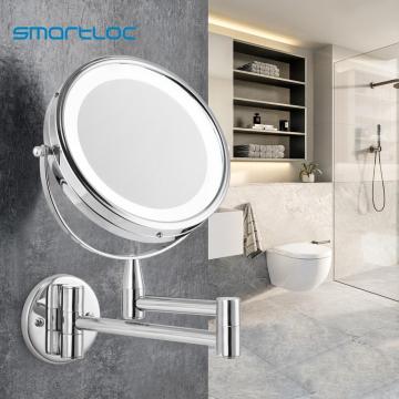 Smartloc Extendable LED 8 inch 5X/10X Magnifying Bathroom Wall Mounted Mirror Mural Light Vanity Makeup Bath Cosmetic Mirrors