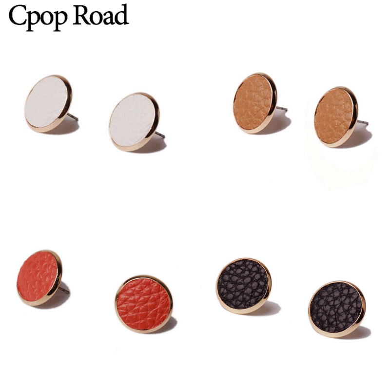 Cpop Vintage New Circle Leather Stud Earrings Solid Color Leather Jewelry Women Accessories Gift for Friend Hot Sale Wholesale