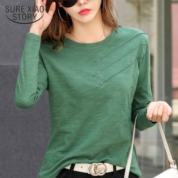 Fashion O-neck Long Sleeve Shirt Women Plus Size Cotton T-shirt Autumn Solid Loose All-match Office Lady Korean Clothes 10800