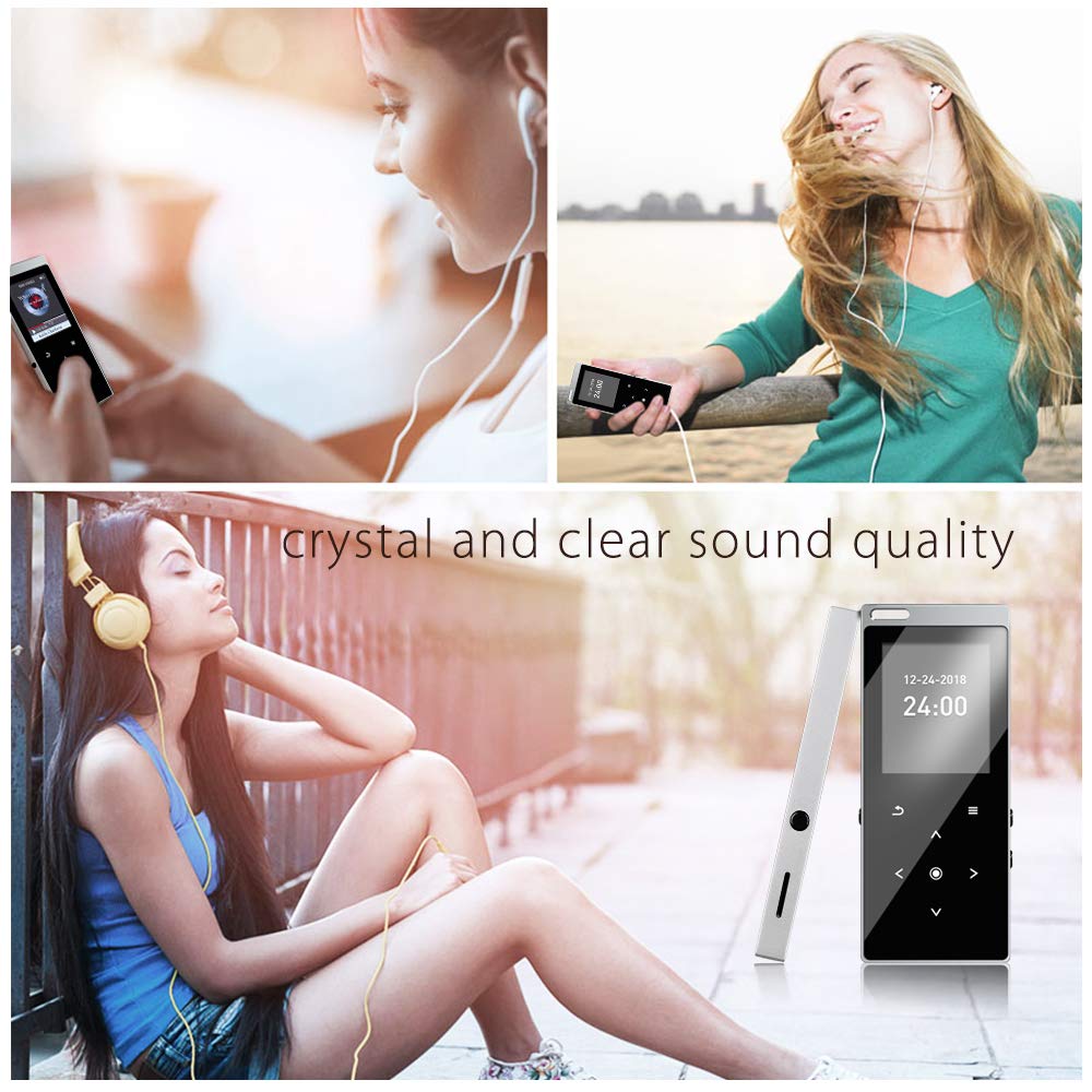 Bluetooth4.2 MP4 Player with Speaker 1.8 inch Screen Touch Button MP4 Video Player Support FM, Recorder, SD/TF Card Up to 128GB