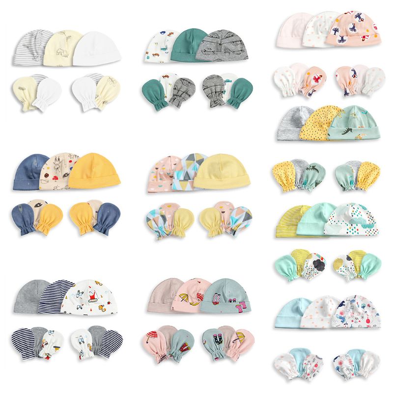 1 Set Baby Boys Girls Hat Gloves Unisex Infants Soft Cotton Cap Anti-scratch Glove Newborn Photo Accessories