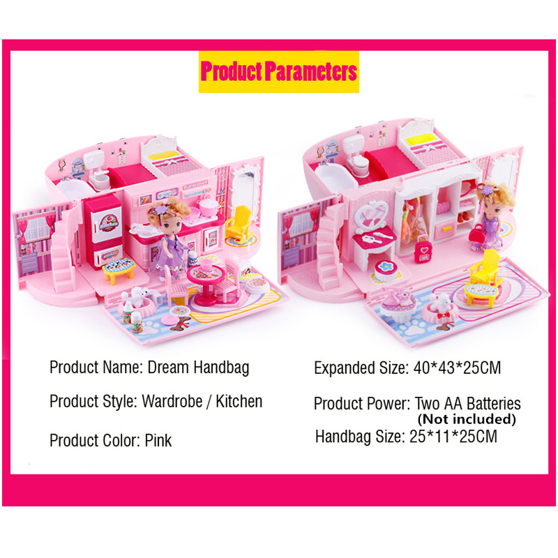 DIY Dollhouse For LOL Doll Handbag Doll Accessories Cute House Miniatures Kids Villa Kitchen Light Music Toys Girl Birthday Gift