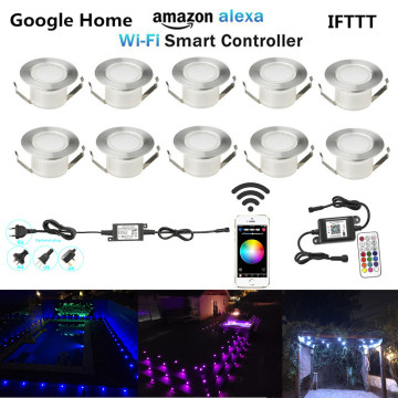 10PCS/lot Smart WIFI 47mm 12V RGB Waterproof Yard Terrace LED Deck Rail Stair Soffit Step Lights for Phone APP Alexa Google Home