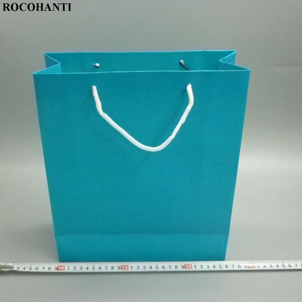 5X 250gsm Cardboard Paper Bags Skyblue Promotional Shopping Bag With Cotton Rope Handles for Clothing Boutique Shops Medium Size