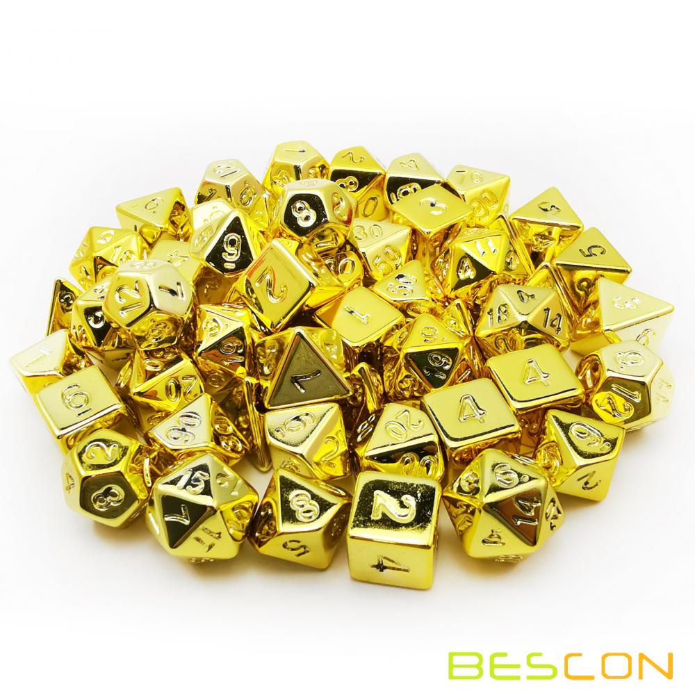 Bescon Golden Unpainted Plating Polyhedral Dice Set, RPG Dice Set of 7