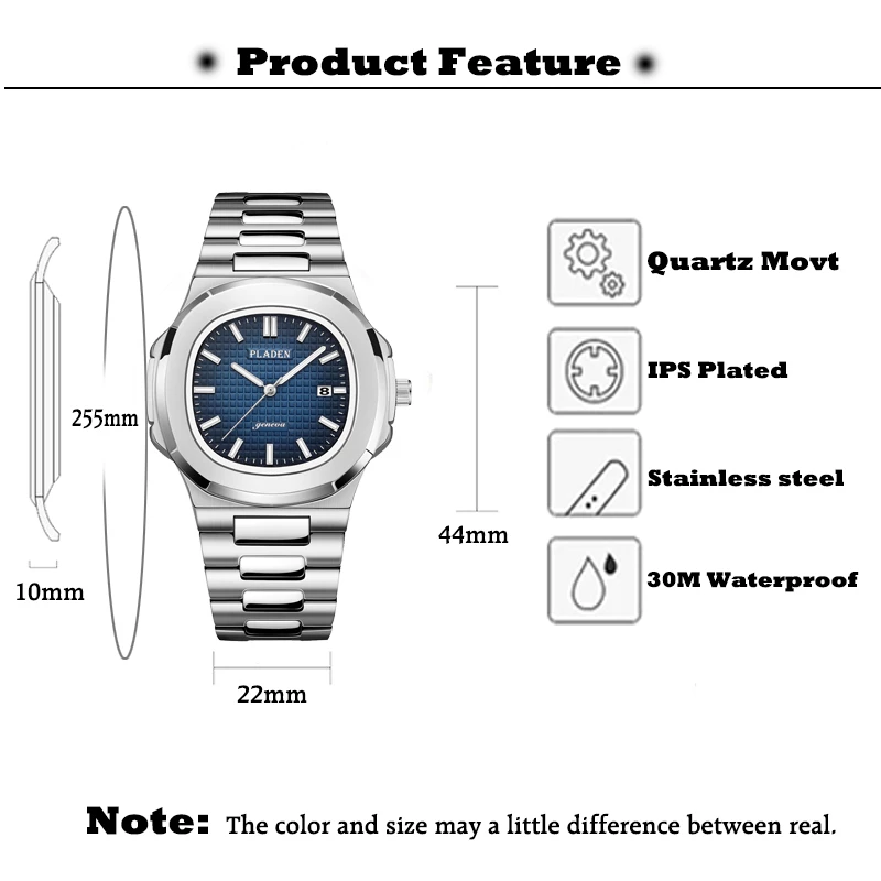 PLADEN Watch Men Watches Vogue Fashion Stainless Steel Sports Waterproof Wristwatch Top AAA+ PP Gift For Husband Male Clock