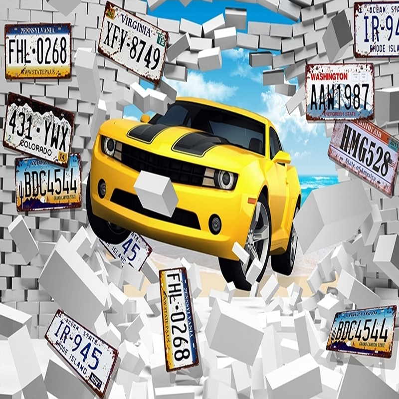 Custom Photo Mural Wallpaper Large Wall Painting 3D Personalized License Plate Car Broken Wall Papers Home Decor Living Room
