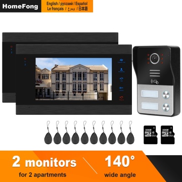 HomeFong Wired Video Door Phone Home Security Apartment Access Control System 1 Doorbell 2 Monitors Support Electric lock Unlock