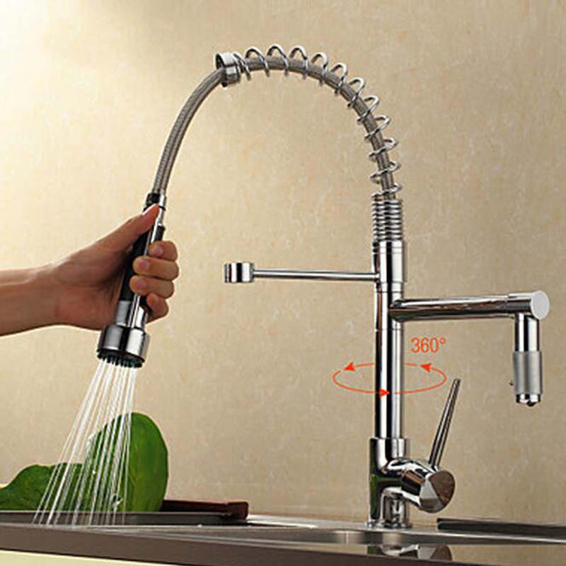 Uythner Chrome Brass Basin Kitchen Faucet Vessel Sink Mixer Tap Spring Dual Swivel Spouts Sink Mixer Bathroom Faucets Hot Cold