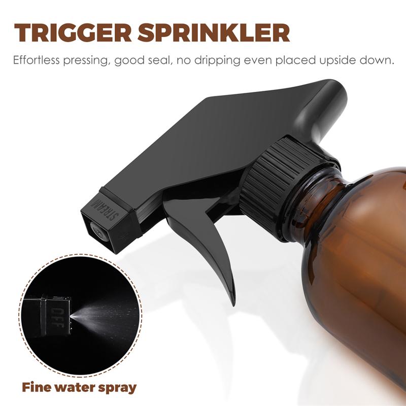 250ml Empty Brown Glass Spray Bottles Portable Refillable Container Durable Trigger Sprayer for Essential Oils Cleaning Products