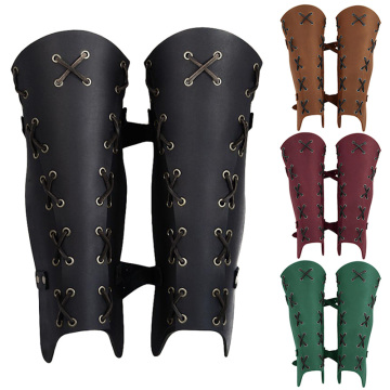 Leather Greaves Half Chaps Viking Knight Shin Guard Armor Medieval Archer Samurai Gaiter Cosplay Accessory Men Leg Kit For Larp