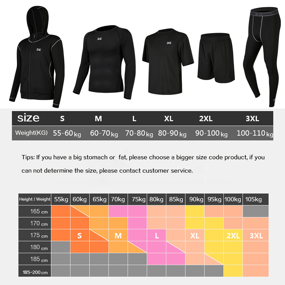 5pcs / set Men's Gym Workout Sports Suit Fitness Compression Clothes Running Jogging Sport Wear Exercise Workout Tights