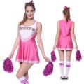 Women Girls Cheerleader Costume Cheer Uniform School Musical Party Halloween Costume Fancy Dress Sports Uniform With Pom Poms