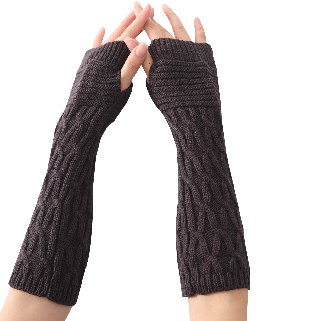 1 Pair Fold Pattern Women Girls Knit Arm Warmer Gloves Winter Autumn Stripe Arm Wrist Sleeve Mittens